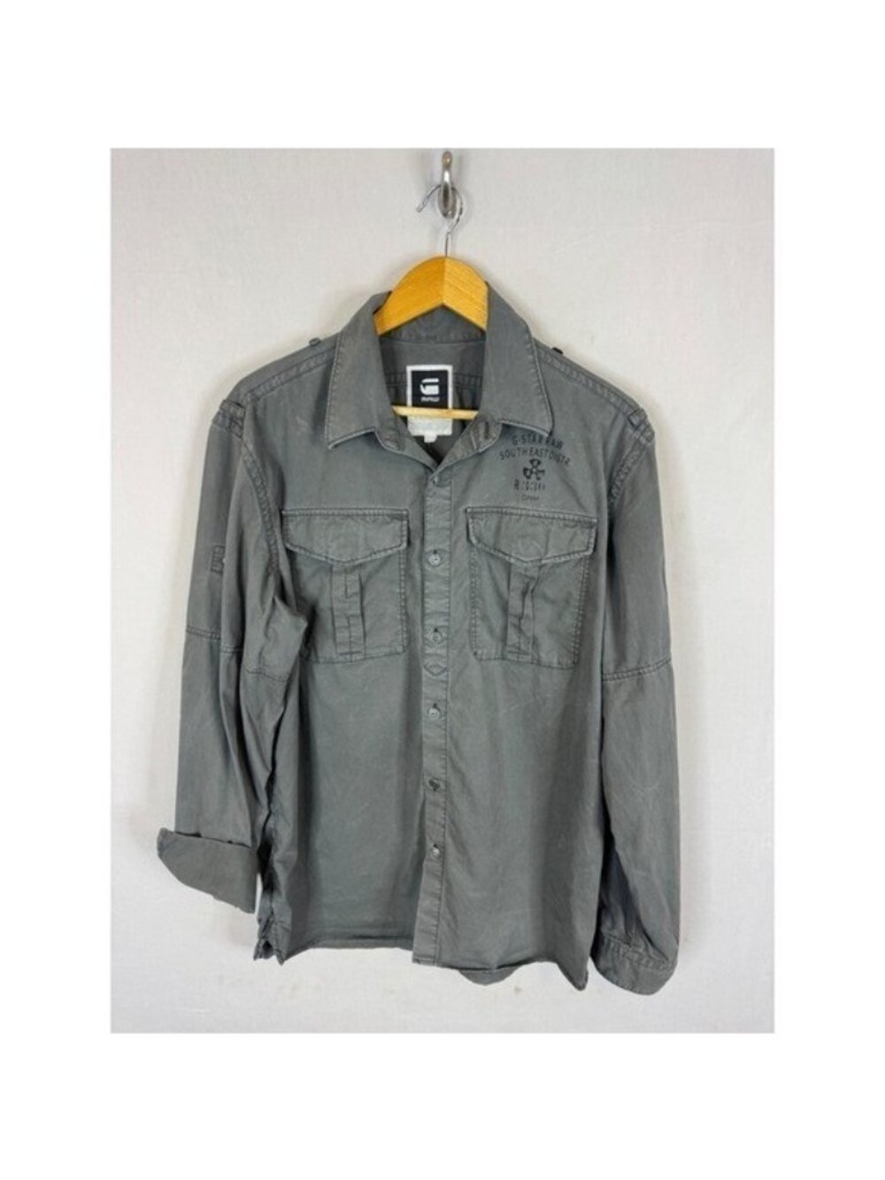 G-Star Raw New Athan Shirt Mens XL Grey Military Button Down Long Sleeve DNM